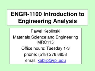 ENGR-1100 Introduction to Engineering Analysis