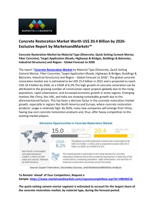 Concrete Restoration Market worth $20.4 billion by 2026- Latest Report by Market