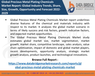 Precious Metal Plating Chemicals Market Report Detailed Market Analysis