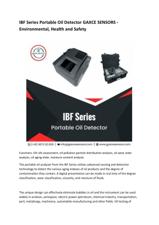 IBF Series Portable Oil Detector GAXCE SENSORS - Environmental, Health and Safety
