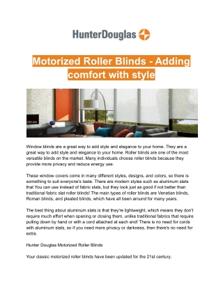Motorized Roller Blinds - Adding comfort with style
