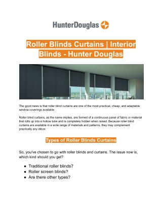 Roller Blinds Curtains | Interior Blinds - Hunter Douglas