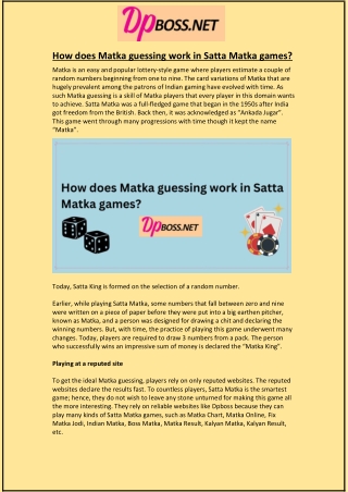 How does Matka guessing work in Satta Matka games?
