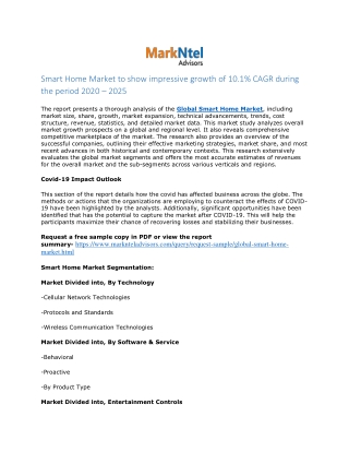 Smart Home Market Size, Share, Trends and Analysis Report by 2020-25