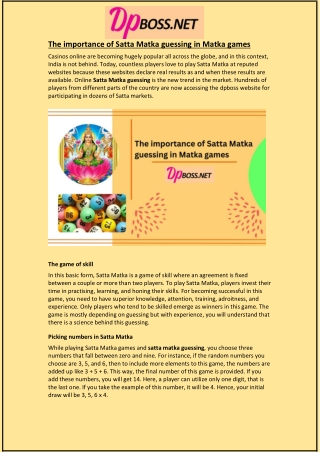 The importance of Satta Matka guessing in Matka games
