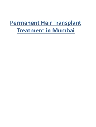 Permanent Hair Transplant Treatment in Mumbai
