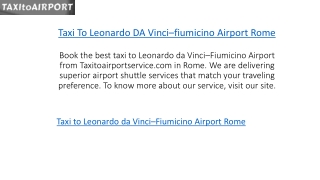 Taxi To Leonardo DA Vinci–fiumicino Airport Rome Taxitoairportservice.com