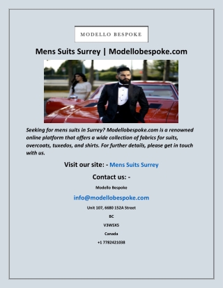 Mens Suits Surrey  Modellobespoke com