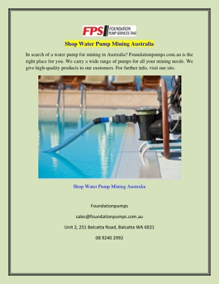 Shop Water Pump Mining Australia  Foundationpumps.com