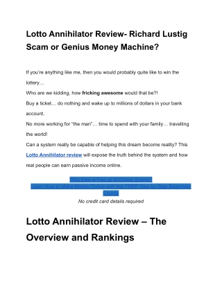 Lotto Annihilator Review- Richard Lustig Scam or Genius Money Machine_