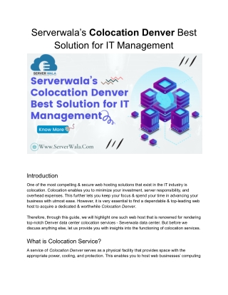 Serverwala’s Colocation Denver Best Solution for IT Management