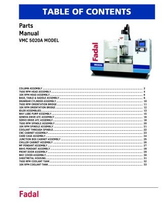 Fadal VMC 5020A MODEL Parts Manual