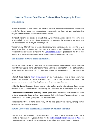 How to choose best home automation company in Pune