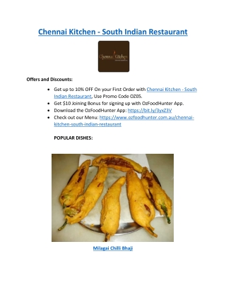 Upto 10% Offer - Order Now From Chennai Kitchen Restaurant