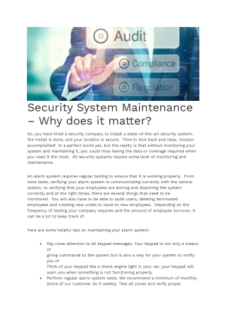 Security System Maintenance