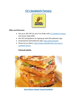 Upto 20% Offer - Order Now From CJ's Sandwich Factory Menu