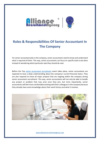 Senior Accountant Recruitment - Alliance Recruitment Agency