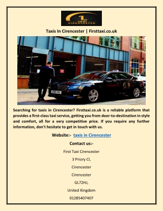 Taxis In Cirencester | Firsttaxi.co.uk