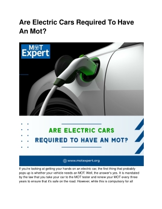 Are Electric Cars Required To Have An Mot