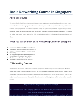 Basic Networking Course In Singapore