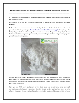 Horster Biotek Offers the Best Range of Powder for Supplement and Medicine Formulation