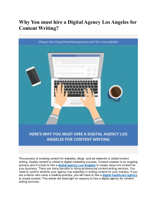Why You must hire a Digital Agency Los Angeles for Content Writing