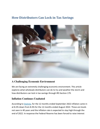 How Distributors Can Lock in Tax Savings