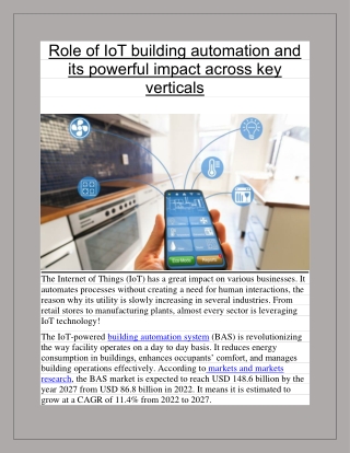 Role of IoT building automation and its powerful impact across key verticals