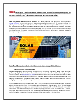 Now you can have Best Solar Panel Manufacturing Company in Uttar Pradesh