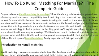 Kundli Matching For Marriage