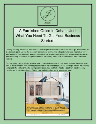 A Furnished Office In Doha Is Just What You Need To Get Your Business Started