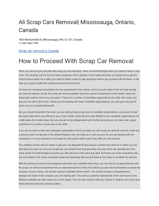 Ali Scrap Cars Removal_ Mississauga, Ontario, Canada
