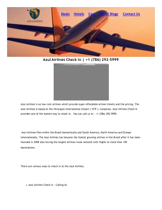 Azul Airlines Check In |  1 (786) 292-5999