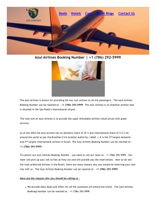 Azul Airlines Booking Number |  1 (786) 292-5999