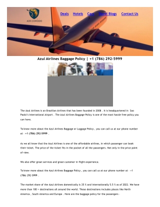 Azul Airlines Baggage Policy |  1 (786) 292-5999