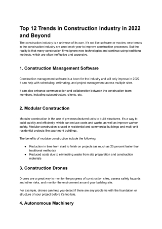 Top 12 Trends in Construction Industry in 2022 and Beyond