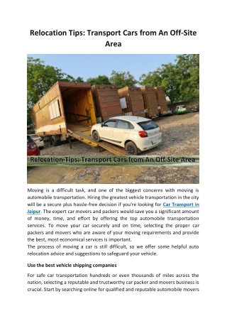 Relocation Tips- Transport Cars from An Off Site Area