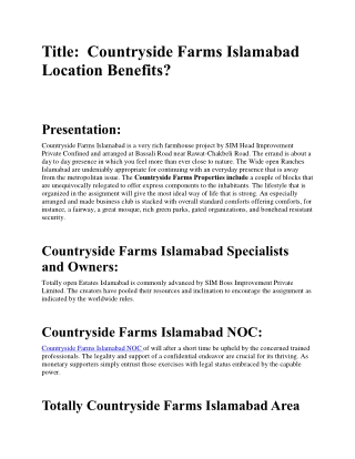 Countryside Farms Islamabad Location Benefits