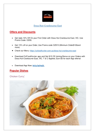 Upto 10% offer Dosa Hut Cranbourne East - Order Now!!