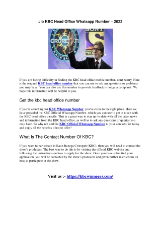 Jio KBC Head Office Whatsapp Number – 2022 (1)