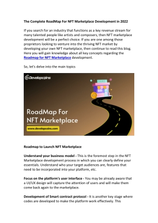 RoadMap For NFT Marketplace Development