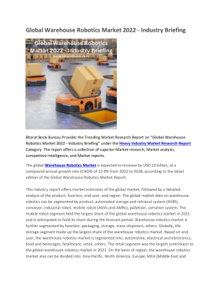 Global Warehouse Robotics Market 2022 - Industry Briefing