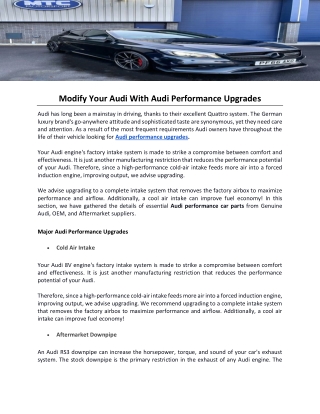 Modify Your Audi With Audi Performance Upgrades
