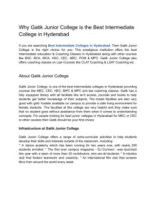 Why Gatik Junior College is the Best Intermediate College in Hyderabad