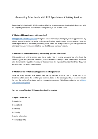 Generating Sales Leads with B2B Appointment Setting Services