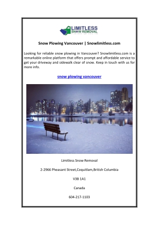 Snow Plowing Vancouver Snowlimitless.com