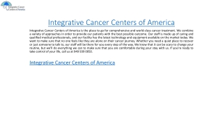 Integrative Cancer Centers of America Cancer Treatment Centers