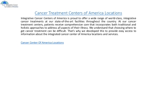 Cancer Treatment Centers of America Locations  Integrativecancercentersofamerica.com