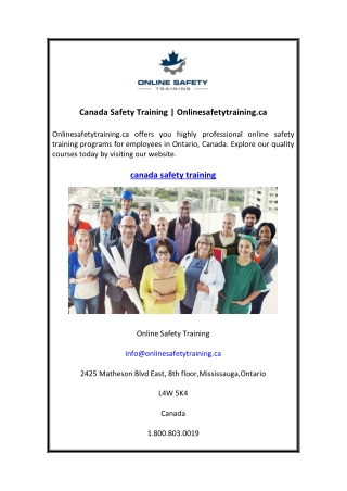 Canada Safety Training  Onlinesafetytraining.ca