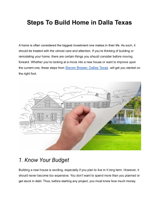 Steps To Build Home in Dalla Texas